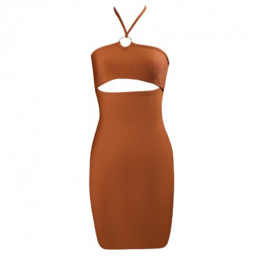 Sexy tight-fitting dress European and American halter neck straps exposed backpack hip short skirt dress