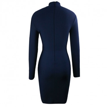 2021 new bandage dress autumn and winter Europe and America temperament sequin stitching high neck long sleeve dress