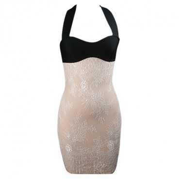 2021 summer new style halter backless temperament sexy stretch bandage lace dress small dress