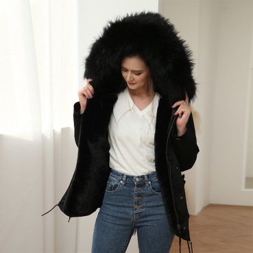 Pai overcome female winter new style raccoon fur collar detachable rabbit fur liner short small child fur