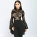 Bandage pants suit womens long-sleeved flared sleeve lace see-through jumpsuit jumpsuit