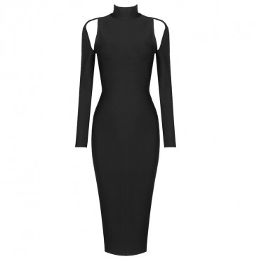 Autumn and winter dress Europe and America sexy knit high neck long sleeve long skirt halter ladies tight bandage dress