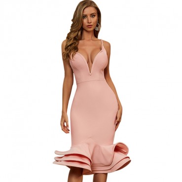 Summer Womens Fashion Sexy Deep V Neck Cocktail Party Evening Dress Bandage Tight Skinny Dress