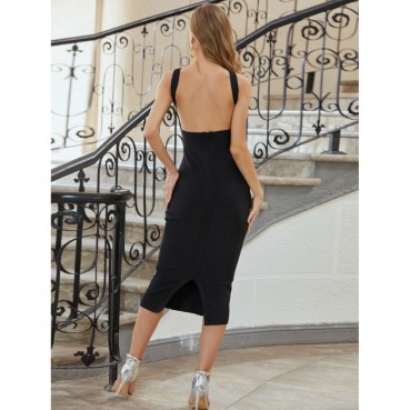 New mesh see-through dress sleeveless split hip skirt slim sexy nightclub round back dress summer