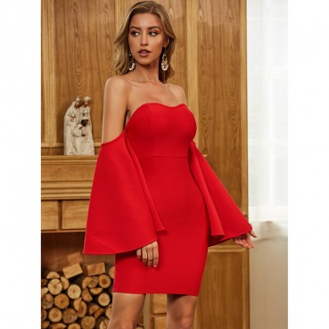 One-shoulder puffy sleeve dress