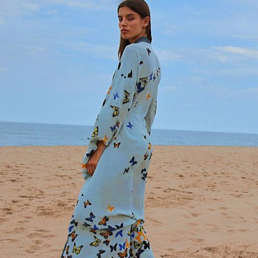 Beach blouse with butterfly print and edge holiday sun protection cardigan