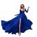 European and American new style solid color high slit big swing dress sexy deep V long sleeve dress MP-267