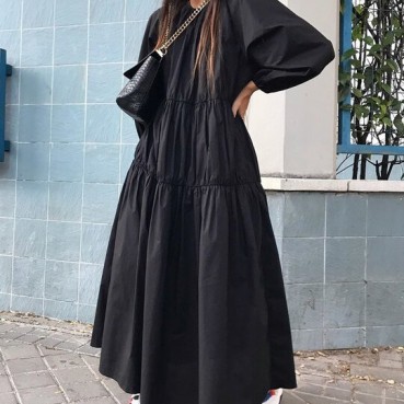 Europe and America autumn new solid color long-sleeved casual dress