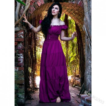 Medieval womens European and American one-shoulder solid color long sexy dress