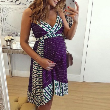 New European and American womens printed sling maternity dress