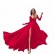 European and American new style solid color high slit big swing dress sexy deep V long sleeve dress MP-267