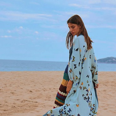 Beach blouse with butterfly print and edge holiday sun protection cardigan