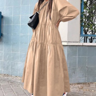 Europe and America autumn new solid color long-sleeved casual dress