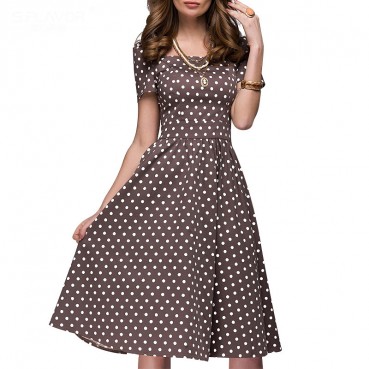 New European and American womens corset slim short-sleeved polka-dot big puffy dress