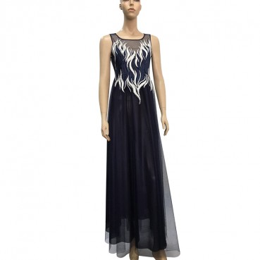 European Station New Evening Dress Fashion Luxury Embroidered Diamond Slim Sleeveless Mesh Long Dress mp218