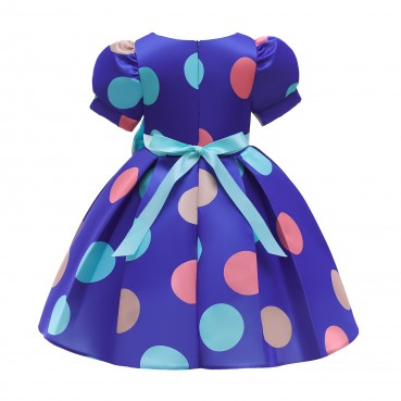 Girls dress 2021 spring new bowknot childrens skirt puff sleeve polka dot print princess dress dress