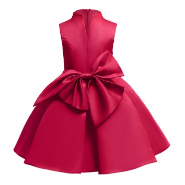 New girls dress European and American childrens wear high collar solid color childrens dress skirt big bow