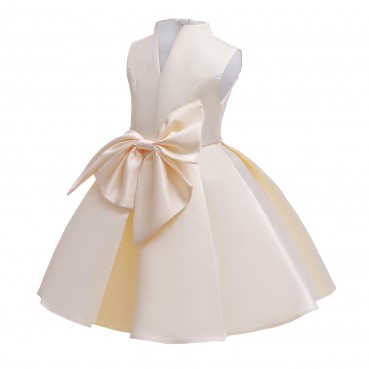 New girls dress European and American childrens wear high collar solid color childrens dress skirt big bow