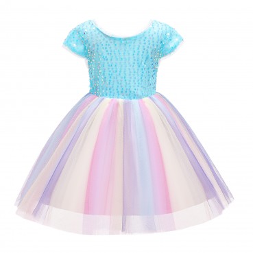 Girls dress spring and summer new childrens dress skirt girls childrens clothing rainbow mesh skirt crown sequin