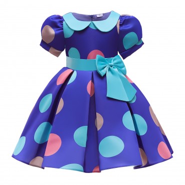 Girls dress 2021 spring new bowknot childrens skirt puff sleeve polka dot print princess dress dress