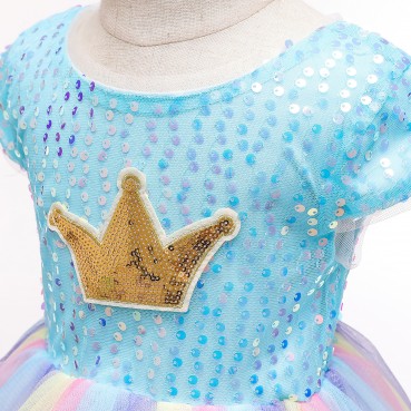 Girls dress spring and summer new childrens dress skirt girls childrens clothing rainbow mesh skirt crown sequin