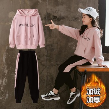 Girls spring sports suit 2021 new sweater net red western style autumn two-piece fashion big childrens clothing trend