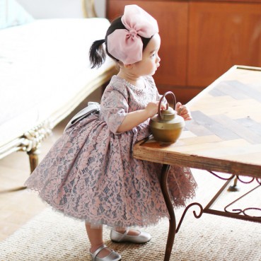 Baby one year old dress girl princess dress fluffy yarn birthday long-sleeved little girl flower girl wedding children