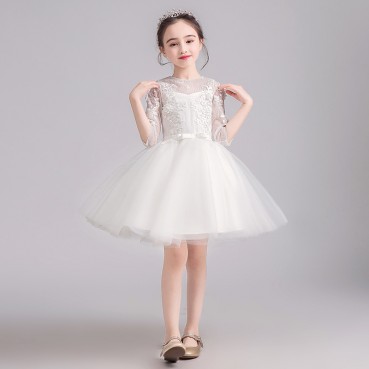 Girls dress 2021 new spring white princess performance birthday singing performance costume stage costume chorus