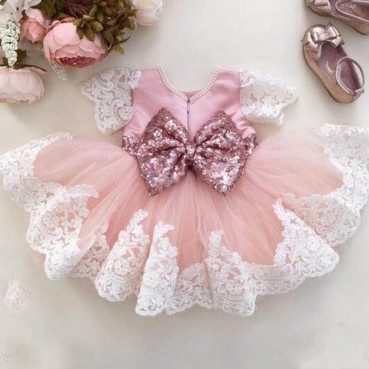 Childrens dress sequins lace bow princess western style dress girl wedding birthday party elegant one-year-old dress