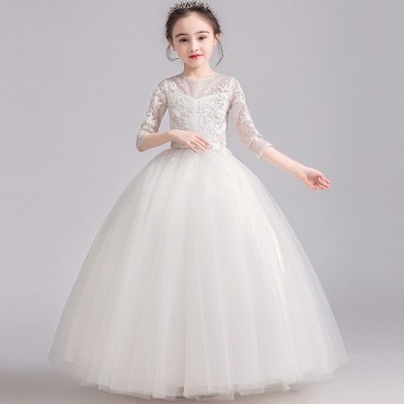 Girls dress 2021 new spring white princess performance birthday singing performance costume stage costume chorus