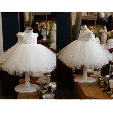 Childrens dress dress fashion white sequined princess dress fluffy yarn babys first birthday host dress