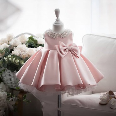 2021 new childrens dress princess dress white girl wedding dress one year old birthday evening dress skirt baby