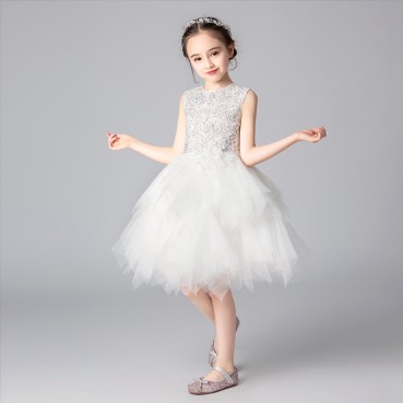 Princess dress girl fluffy yarn flower girl host catwalk wedding dress piano costume birthday party evening dress