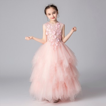 Princess dress girl fluffy yarn flower girl host catwalk wedding dress piano costume birthday party evening dress