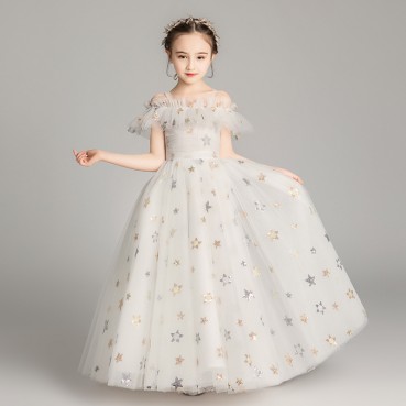 Childrens dress summer princess dress girls fluffy gauze host piano performance dress little girl western style