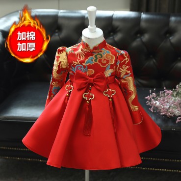 Childrens one-year-old dress baby birthday princess dress fluffy yarn flower girl Chinese style girl Tang suit dress