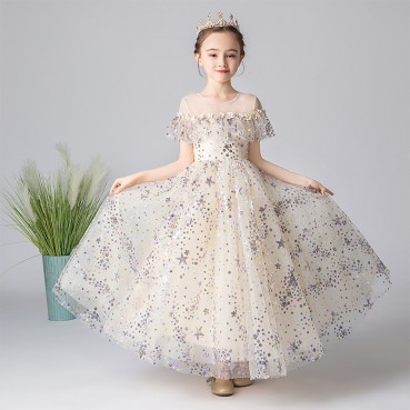 Flower girl wedding dress fluffy yarn girls birthday princess dress western style children piano costume host evening