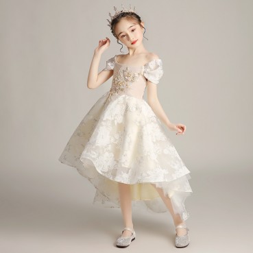 Girls birthday princess dress flower girl wedding dress dress fluffy yarn childrens host catwalk Western style