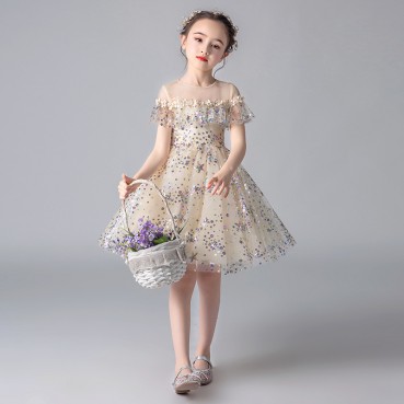 Flower girl wedding dress fluffy yarn girls birthday princess dress western style children piano costume host evening