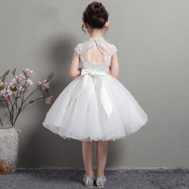 Girls dress skirt white beaded childrens dress small host performance flower girl piano catwalk costume summer