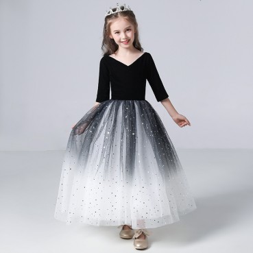 Little girl birthday western princess dress girl catwalk evening dress big boy child host piano costume summer