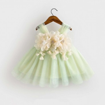 Girls princess dress baby summer dress baby one-year-old dress birthday hundred days green cake skirt fluffy yarn