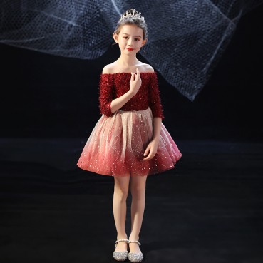 Little girl piano costume girl foreign style birthday princess dress fluffy yarn fashion children flower girl evening