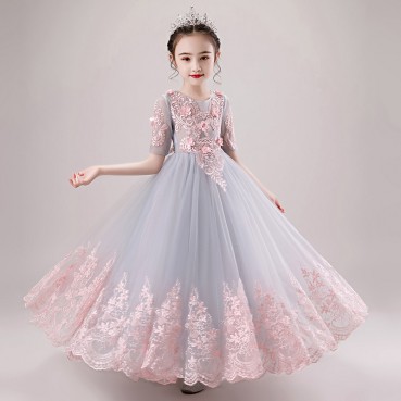 Childrens dress girls fluffy yarn tail catwalk host piano performance clothes fashion western flower girl princess