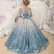 Childrens dress silver-blue gradient long tail dress girl host model catwalk piano show performance dress