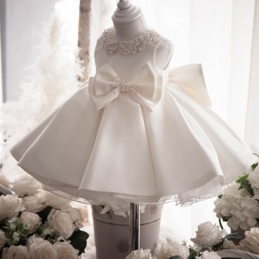 2021 new childrens dress princess dress white girl wedding dress one year old birthday evening dress skirt baby