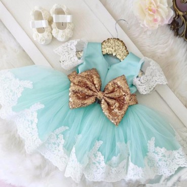 Childrens dress sequins lace bow princess western style dress girl wedding birthday party elegant one-year-old dress