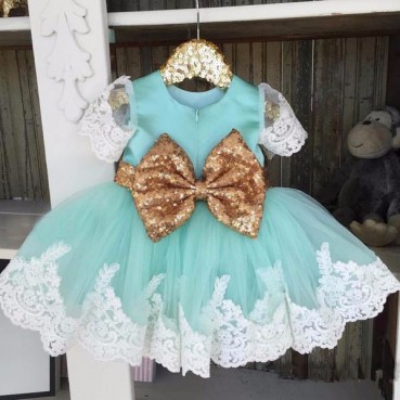 Childrens dress sequins lace bow princess western style dress girl wedding birthday party elegant one-year-old dress