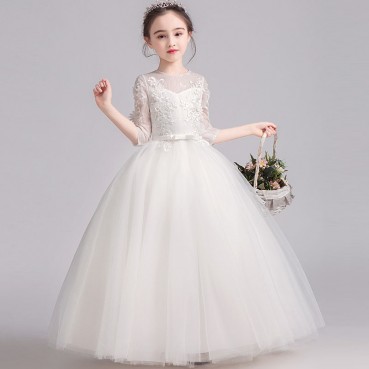 Girls dress 2021 new spring white princess performance birthday singing performance costume stage costume chorus