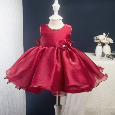 Baby one year old dress female child princess dress baby hundred-day banquet birthday catch week clothes autumn red